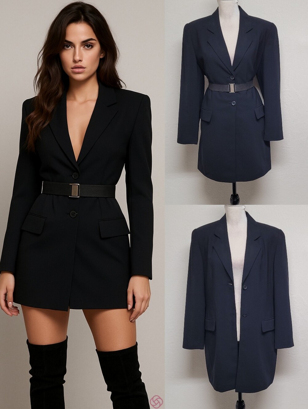 Whimsigoth 90s Vintage Worthington Black Two-Button Longline Blazer Dress 12